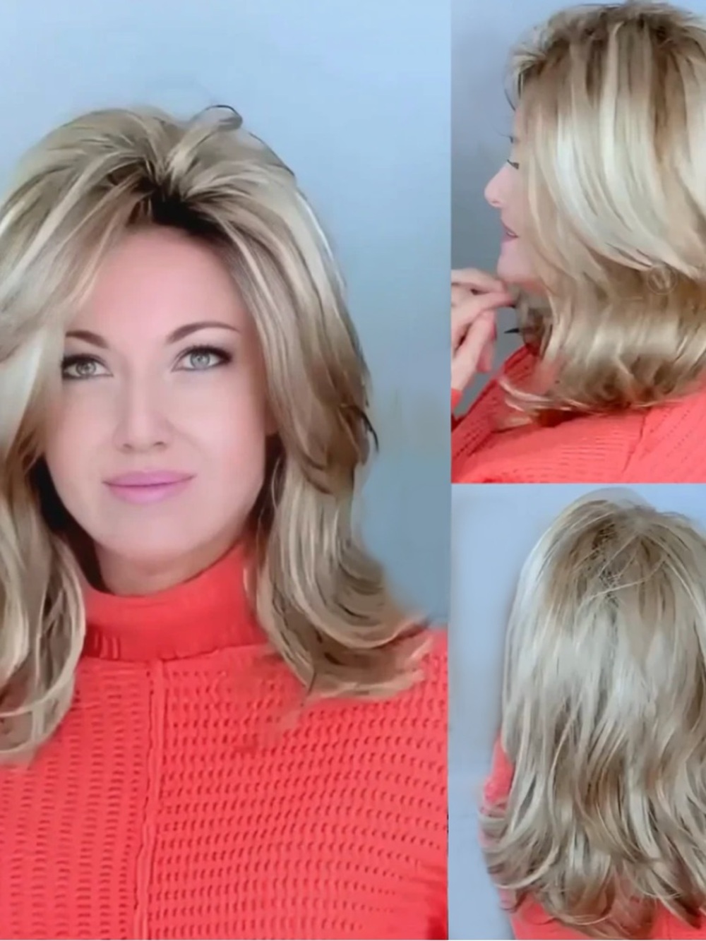 Layered Brunette Medium-Length Women's Wig - Natural Blonde highlights